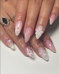 Gel Flower Nail Designs, Jelly Flower Nails, Sculpted Flower Nails, Floral Nails Acrylic, 2d Nails, Gel X Nail Designs, Pink Gel, Girly Acrylic Nails