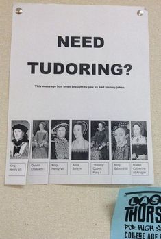 a sign that says need tudoring? with pictures of women in black and white