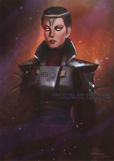 a painting of a woman in armor with stars around her head and the words star trek written on it