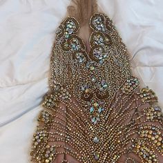 Size Xs/Small, Back- Out, Light Pink + Rhinestones, Sheer Material In Front , Worn Once !!! Rhinestone Evening Dress For Gala Party Season, Rhinestone Evening Dress For Gala During Party Season, Rhinestone Evening Dress For Gala And Party Season, Glamorous Rhinestone Evening Dress For Party Season, Glamorous Evening Dress With Rhinestones For Party Season, Sparkling Gold Mini Dress For Evening, Embellished Champagne Evening Dress For Party, Glamorous Embellished Gala Dresses, Glamorous Embellished Dresses For Gala