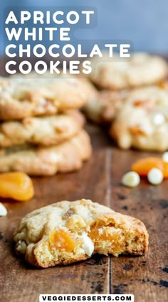 Cookie with a bite out on a wooden table, with text: Apricot White Chocolate Cookies. Recipe Using Dried Apricots, Apricot Cookies Recipe, Dried Apricot Recipes, Biscuit Recipes Uk, White Choc Chip Cookies, Dried Fruit Cookies, Apricot Muffins, White Chocolate Chip Cookies Recipes