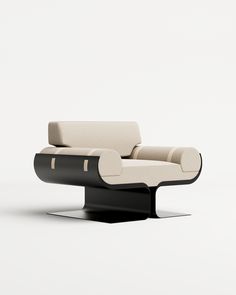 a black and white chair with an arm rest