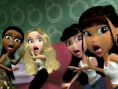 an animated image of three women with their mouths open and one is surprised at the camera