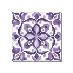 a purple and white tile design on the wall