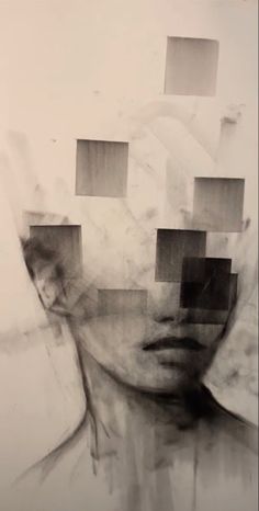 a woman's face with squares and rectangles in the shape of her head