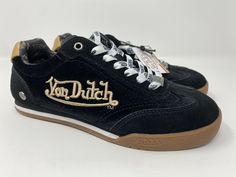 AUTHENTIC VON DUTCH VANDERDUTCH VELVET BLACK & GOLD SAINTS SNEAKER WOMEN US 5.  Condition is "New without box".  Shipped with USPS Priority Mail. Von Dutch Shoes, Fall Fashion Sneakers, Vintage Shoes Sneakers, Y2k Sneakers, Dc Sneakers, Performance Shoes, Aesthetic Fits, Socks Sneakers, Von Dutch