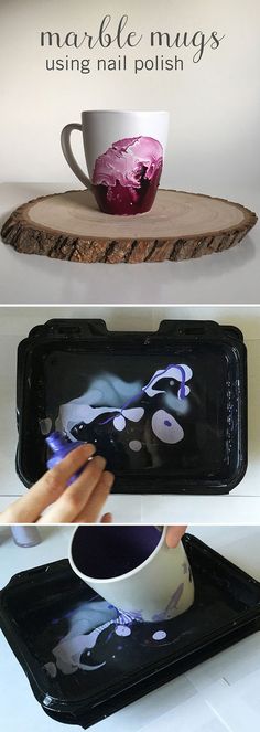 two pictures showing how to make a coffee cup holder