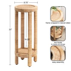 the stool is made out of bamboo and has two levels to fit in with it