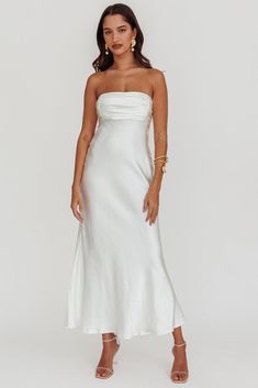 Moon Song Strapless Laced Back Dress Off White Revolve White Dress, Midi White Dress Wedding, White Long Dresses, Formal Dress White, Moon Song, White Strapless Dress, Brunch Dress, Yellow Bridesmaids, Grad Dresses