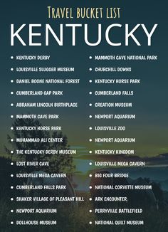 the kentucky travel bucket list is shown