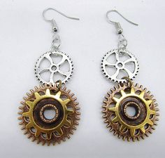 Steampunk Gear Earrings Kinetic Earrings, Gear Earrings, Hardware Jewelry, Mountain Jewelry, Steampunk Earrings, Steam Punk Jewelry, Punk Earrings, Style Steampunk, Steampunk Gears