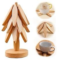 wooden christmas tree with coffee cup and saucer