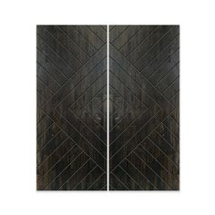 two wooden doors with an abstract design on the front and back panels, both in black