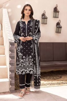 Gulahmed B-32036 Blanche Noire Black And White Collection Black Embroidered Cotton Sets, Unstitched Black Cotton Salwar Kameez, Black Embroidered Long Sleeve Lawn Suit, Black Cambric Salwar Kameez For Eid, Festive Black Cambric Unstitched Suit, Elegant Black Cotton Lawn Suit, Eid Black Cotton Unstitched Suit, Fitted Black Printed Sets, Black Cotton Unstitched Printed Suit