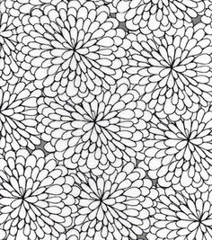 an abstract black and white pattern with large flowers on the center, as well as small circles