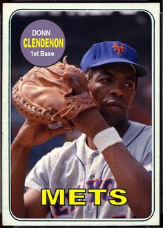 an image of a baseball card with a man holding a glove in his hand and the caption that reads, donn clendon 1st base ball first base