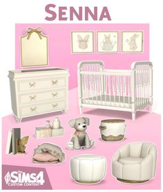 the baby's room is pink and white