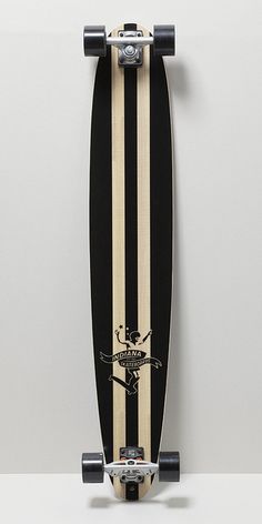 a skateboard with black and white stripes on it