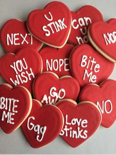 valentine's day cookies with words written on them