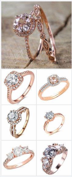 several different types of rings with diamonds on them