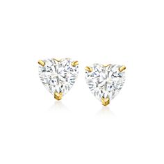 Ross-Simons - 2.50 ct. t. w. Cubic Zirconia Heart Stud Earrings in 14kt Yellow Gold. Fabulous sparkle for a nice price... What's not to love? Our sweet stud earrings flaunt 2.50 ct. t. w. heart-shaped CZs in polished 14kt yellow gold settings. Post/clutch, CZ heart stud earrings. CZ weights are diamond equivalents. Classic Heart Earrings With Diamond Accents For Formal Occasions, Classic Heart Earrings With Diamond Accents For Formal Events, Classic Diamond Heart Earrings, Classic Heart Diamond Earrings For Formal Occasions, Classic Heart-shaped Diamond Earrings With Vvs Clarity, Classic Heart-shaped Diamond Earrings For Formal Occasions, Classic Heart Earrings With Brilliant Cut For Formal Occasions, Yellow Gold Heart Cut Brilliant Earrings, Classic Brilliant Cut Heart Earrings For Formal Occasions