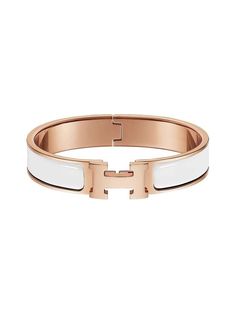 Gender: Women   Brand: HERMES   Product Name: Clic H Bracelet Rose Gold Blanc   Bags Alora Code: 7847227   Color: white   Composition: Metal, Enamel   Origin: France   Features: Bangle Bracelet   Designer Style ID H700001FO31 H Bracelet, Bracelet Rose Gold, Rose Gold Hardware, Timeless Handbag, Global Style, Luxe Fashion, Designer Style, Bags Designer Fashion, Exclusive Bag