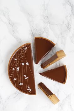 a piece of chocolate cake on a marble table