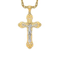 Introducing our exquisite 10k yellow gold Lord Jesus Christ Crucifix Holy Cross Necklace, a timeless symbol of faith and devotion. This stunning piece is perfect for both women and men, making it a versatile accessory for any wardrobe. Crafted with meticulous attention to detail, this necklace showcases the beauty of the crucifix, creating a powerful statement of religious significance. Whether you're looking for a meaningful gift for her or a cherished piece for him, this necklace is sure to be treasured for years to come. Shop now and embrace the divine elegance of this remarkable necklace. Gold Crucifix Necklace, Meaningful Gifts For Her, Crucifix Necklace, Holy Cross, Religious Jewelry, Lord Jesus Christ, Chain Pendant, Fine Jewellery Necklace, Chain Pendants