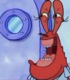 a cartoon character sitting on a chair with his mouth open and teeth wide open in front of him