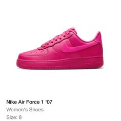 Brand New In The Box, All Hot Pink Nike Air Force 1 ‘07 Hot Pink Nikes Shoes, Hot Pink Air Forces, Hot Pink Nike Sole, Air Force Fontanka Pink, Pink Leather Low-top Nike Air Force 1, Pink Nike Air Force 1 Synthetic, Nike Air Force 1s, Pink Nikes, Pink Men