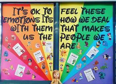 a child's door decorated with posters and other things to say on the doors