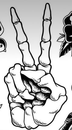 a black and white drawing of a hand making the v sign