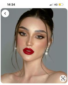 Red Bold Makeup Look, Going Out Makeup Red Lips, Light Makeup With Red Lipstick, Short Hair Red Lipstick, Brown Eye Makeup Red Lips, Makeup To Go With Red Lipstick, Simple Bold Makeup Looks, Make Up Red Lips Brown Eyes, Red Dress Outfit Makeup