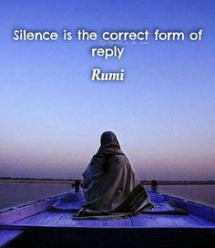 a person sitting in a boat with the caption, science is the correct form of reply rumi