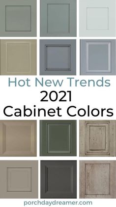 different colors of cabinet doors with the words hot new trends 2021 painted in them