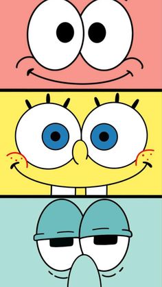 three cartoon faces with different expressions on them