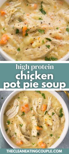 chicken pot pie soup in a white bowl