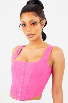 Hot Pink Corset, Corset Top Outfit, Pink Corset, Corset Fashion, Tank Top Outfits, Flannel Tops, Petite Tops, Pink Tank Top