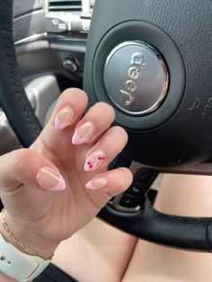 #nailpolish Elegant Almond Nails, Trendy Almond Nails, Almond Gel Nails, Pink Tip Nails, Girly Acrylic, Nail Looks, Spring Acrylic Nails