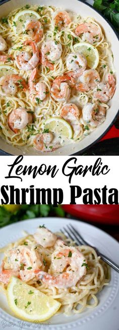 lemon garlic shrimp pasta is an easy and delicious dinner