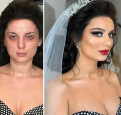 two pictures of a woman wearing a wedding veil