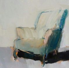 an abstract painting of a blue chair