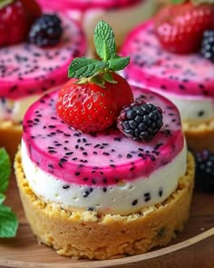 there are many desserts with berries on the top