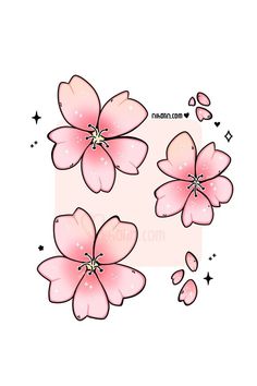 three pink flowers with stars on the bottom and one flower in the middle, all surrounded by