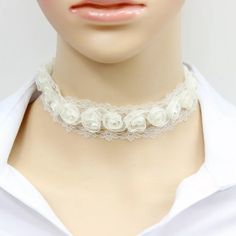 This Lace Choker Has Little White Rosettes Going All Around The Choker. And In The Center Of Each Rosette There Is A Small White Pearl. A Very Timeless & Beautiful Classic Addition To Any Style. White Necklaces For Spring Party, Spring Party Necklaces In White, Elegant White Choker For Summer, Spring Party White Necklaces, Elegant White Summer Choker, Delicate White Choker, White Spring Party Choker, Delicate White Choker For Parties, White Necklaces For Spring Weddings