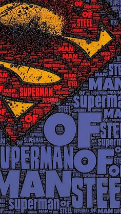 the words superman written in different languages on a blue and yellow background with an image of batman