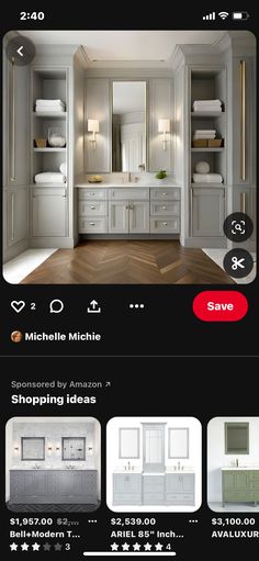 an image of the inside of a bathroom with white furniture and accessories on sale for $ 2, 500