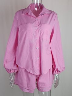 Women Shorts Sets Solid White Loose Outfits Long Blouse and Ruffle Short Pant 2Piece Set Spring Two-piece Long Sleeve Sets, Spring Solid Color Long Sleeve Sets, Spring Matching Set With Long Sleeve, Pink Two-piece Set For Spring, Spring Long Sleeve Matching Set, Cotton Long Sleeve Sets In Solid Color, Cotton Sets With Long Sleeves In Solid Color, Two-piece Long Sleeve Sets For Day Out, Casual Long Sleeve Two-piece Set For Summer