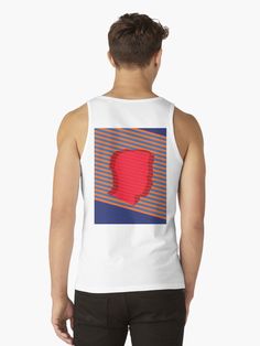 a man wearing a tank top with an abstract design