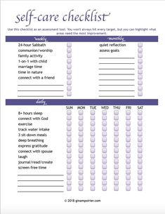 the self care checklist is shown in purple